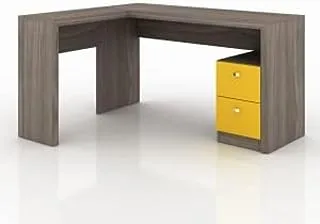 TecnoMobili Office Desk with 2 Drawers, Brown & Yellow - H 113 x W 74.5 x D 135.8 cm, MDF