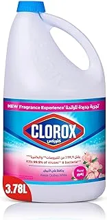 Clorox Bleach Liquid 3.78L, Floral Fragrance, New Scent Experience, Kills 99.9% of Viruses & Bacteria, Cleans and Sanitizes