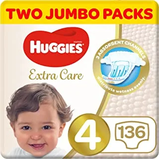 Huggies Extra Care, Size 4, 8 -14 kg, Twin Jumbo Pack, 136 Diapers