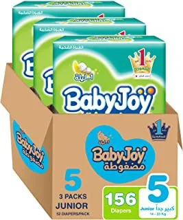Babyjoy Compressed Diamond Pad Diaper, Mega Pack Junior Size 5, Count 156, 14 - 25 Kg