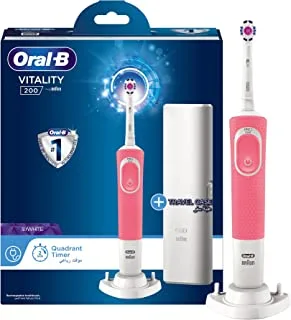 Oral-B Vitality 200 3D White Electric Toothbrush With Travel Case, Pink