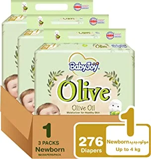 BabyJoy Olive Tape Diaper, Size 1, Newborn, 0-4 Kg, Giant Box, 276 Diapers