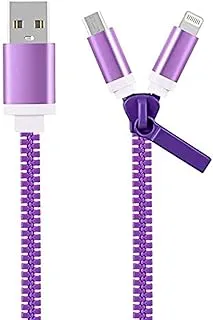 Mobile Charging Cable 2 In 1 For Iphones And Android Mobiles By Datazone, Purple, Dz-2C02