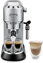 Delonghi Dedica Coffee Machine, Barista Pump Espresso and Cappuccino Maker, Ground Coffee and ESE Pods can be used, Milk Frother for Latte Macchiato and more, EC685.M, Metallic,