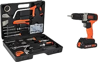 BLACK+DECKER cordless drill driver with battery & kitbox, 18v, 1.5ah li-ion + 108 pieces hand tools kit - bcd001c1mea2-gb