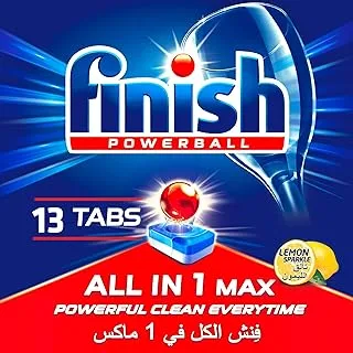 Finish Lemon Sparkle Powerball Dishwasher Detergent All in One Max Tablets for Powerful Clean Everytime, 13 Tabs