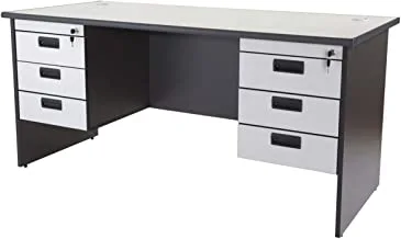 Mahmayi Grigio Double Pedestal Desk - Bold and Efficient Office Desk Organiser with Grommets and Fixed Drawer Compartments (160cm, Grey)