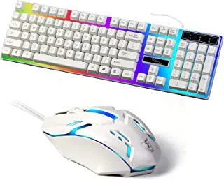 SKY-TOUCH G21 Computer Gaming Keyboard and Mouse Combo :Keyboard with Flexible Polychromatic LED Lights Mechanical Feel Wired USB Working Keyboard Mouse Set for Windows Computer(White)