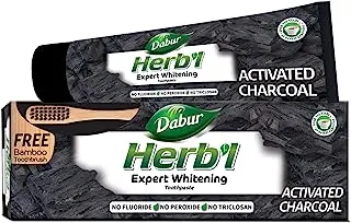 Dabur Herbal Activated Charcoal Toothpaste (150g + Bamboo Toothbrush) | For Expert Teeth Whitening & Stain Removal | Enriched with Activated Charcoal