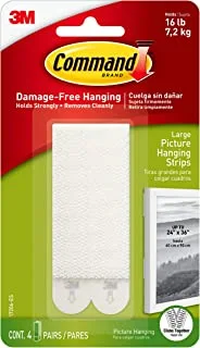 Command Picture Large Hanging Strips | Holds 7.2 kg whole pack | White color | Organize | Decoration | No Tools | Holds Strongly | Damage-Free Hanging | 4 pairs/pack