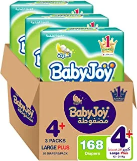 Babyjoy Compressed Diamond Pad, Size 4+, Large+, 12-21 Kg, Mega Box, 168 Diapers