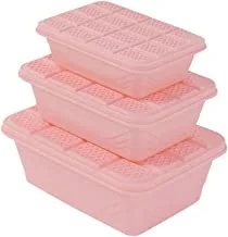 Lawazim 3-Pieces Plastic Container Storage Box Set, Pink BUN1009