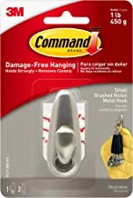 Command Small Forever Classic Metal Hook FC11-BN-ES, silver color. 1 hook and 2 strips/pack