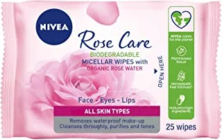NIVEA Face Wipes Micellar, Rose Care with Organic Rose Water, All Skin Types, 25 Wipes