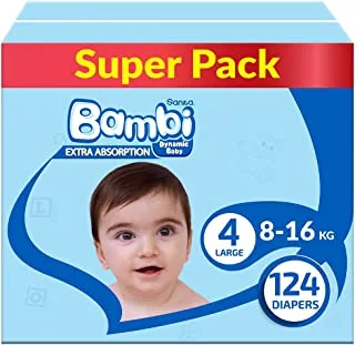 Sanita Bambi, Size 4, Large, 8-16 Kg, Super Box, 124 Diapers