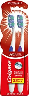 فرشاة أسنان لتبييض الأسنان كولجيت 360 أوبتيك وايت ، حزمة قيمة - 2pk