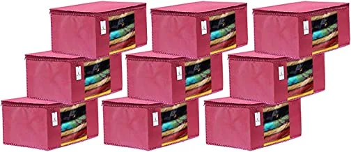 Kuber Industries 9 Piece Non Woven Fabric Clothes Organizer Set With Transparent Window, Extra Large, Pink, 43 cm X 35 cm X 22 Cm