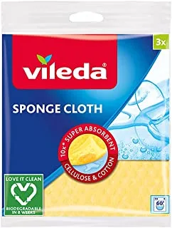 Vileda Sponge Cloth Cleaning Cloth, 3 Pieces, Yellow/Blue/Red