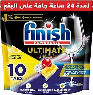 Finish Lemon Sparkle Powerball Quantum Ultimate Dishwasher Detergent Tablets For Ultimate Clean & Shine, 10 Tabs