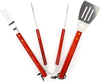 Royalford 3Pc Bbq Grill Tools Set - Stainless Steel Barbecue Accessories Set With Wooden Handle – Bbq Grilling Utensils Set For Outdoor Camping - Spatula, Tongs, Fork, Rf5599
