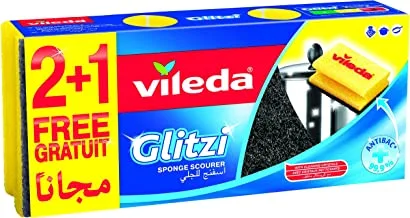 Vileda Glitzi dishwashing Sponge 2+1 pieces high foam scourer For tough dirt, vileda sponge for dishes with an abrasive side removes the most stubborn dried dirt and has an antibacterial effect.