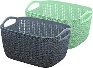 Heart Home Unbreakable Plastic 2 Pieces Multipurpose Medium Size Flexible Storage Baskets/Fruit Vegetable Bathroom Stationary Home Basket With Handles (Grey & Light Green) - Cthh18456