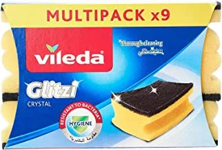 Vileda Glitzi dishwashing Sponge 9 pieces high foam scourer For tough dirt, vileda sponge for dishes with an abrasive side removes the most stubborn dried dirt and has an antibacterial effect.