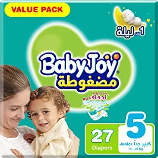 BabyJoy Compressed Diamond Pad, Size 5, Junior, 14-25 kg, Value Pack, 27 Diapers