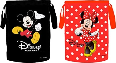 Kuber Industries Laundry Basket Cloth Hamper|Dirty Clothes Sorter For Bathroom|Foldable Laundry Bag With Handle|Disney Print Pack of 2 (Black & Red)