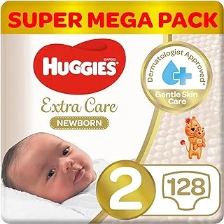 Huggies Extra Care Newborn, Size 2, 4-6 kg, Twin Jumbo Pack, 128 Diapers