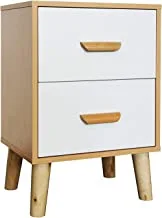 Mahmayi 303-2 Modern Multifunctional D Nightstand Wooden Side Table Storage Unit with Two drawer Home Living Room Bedroom Furniture – Beech and white Melamine