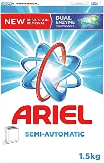 Ariel Laundry Powder Detergent with Dual Enzyme Technology, Original Scent, Suitable for Semi-Automatic Machines, 1.5 Kg