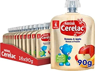 Nestle Cerelac Fruits Puree, Banana and Apple, Baby Food, Pouch, 90g (16 Pouches)