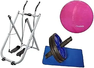 Fitness World Air Walker Glider Fitness Exercise Machine, Silver,With Yoga Ball World Fitness Pink 75 cm,With Exercise Wheel For Arms And Chest