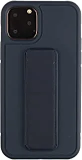 Shockproof PC + TPU Protective Case with Wristband & Holder For iPhone 12/12 Pro - Dark Blue