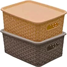 Kuber Industries Plastic 2 Pieces Extra Small Size Multipurpose Solitaire Storage Basket with Lid (Multi)
