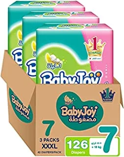 BabyJoy Compressed Diamond Pad Diaper, Size 7, Junior 3XL, 18+ Kg, Giant Box, 126 Diapers