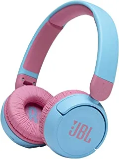 JBL JR310BT سماعة أذن لاسلكية محمولة للغاية للأطفال مع صوت آمن وميكروفون مدمج وبطارية 30 ساعة وعصابة رأس مبطنة ناعمة ووسادة أذن - أزرق ، JBLJR310BTBLU