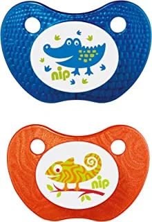 nip Feel! Soothers Silicone, 0-6M made in Germany, blue & orange, 2 pcs
