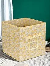 Kuber Industries Metalic Print Non Woven Fabric Foldable Cubes Storage Box With Handle, Small (Gold)-Kubmart2100