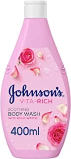 غسول الجسم جونسون - Vita-Rich ، ماء الورد الملطف ، 400 مل