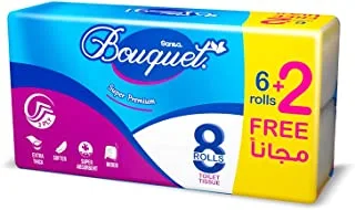 Sanita Bouquet Toilet Paper, 3Ply, 6+2 Rolls - White