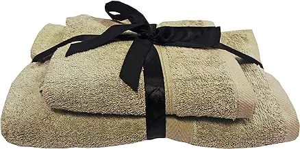 Deyarco Princes Terry 100% Cotton 2Pcs Towel Set, Super Quick Dry Highly Absorbent Dobby Border Ring Spun Cotton 1Pc Bath Towel 70 X 140 Cm And 1Pc Hand Towel 50 X 90 Cm 480 Gsm Color Sage Green