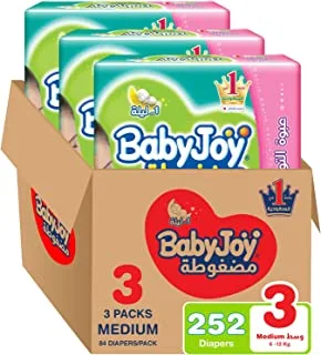 Babyjoy Compressed Diamond Pad, Size 3, Medium, 6-12 Kg, Giant Box, 252 Diapers