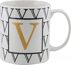 كوب شاي وقهوة من الخزف مطبوع عليه حرف V ضحل ، Bd-Mug-V