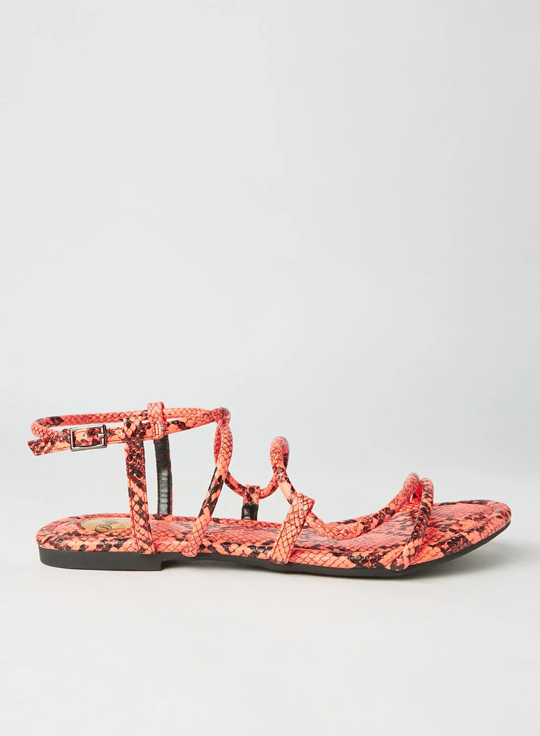 Buffalo Jolita Snakeskin Print Sandals Neon Orange