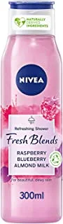 NIVEA Shower Gel Body Wash, Fresh Blends Raspberry & Blueberry and Almond Milk, 300ml