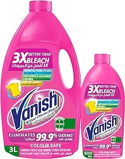 Vanish Laundry Stain Remover Liquid for White and Colored Clothes, Can be Used with or without Detergents & Additives, Ideal for Use in the Washing Machine, 3 L and 500ml, Pack of 2