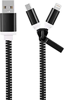 Datazone Zipper 2 in 1 USB Charging Cable, Multi Connector For Micro and iPhone 40 CM 1.5A DZ-2C02 (Black)