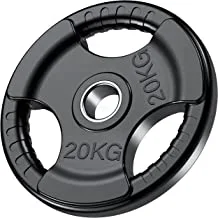 SKY LAND Fitness Olympic Weight Plates with Rubber Finish 2’’ Opening & Tri-Grips,Black Barbell Plates Discs in Single for Lifting and Strength Training, Solid Cast Iron Core Weights, 20kg EM-9264-20